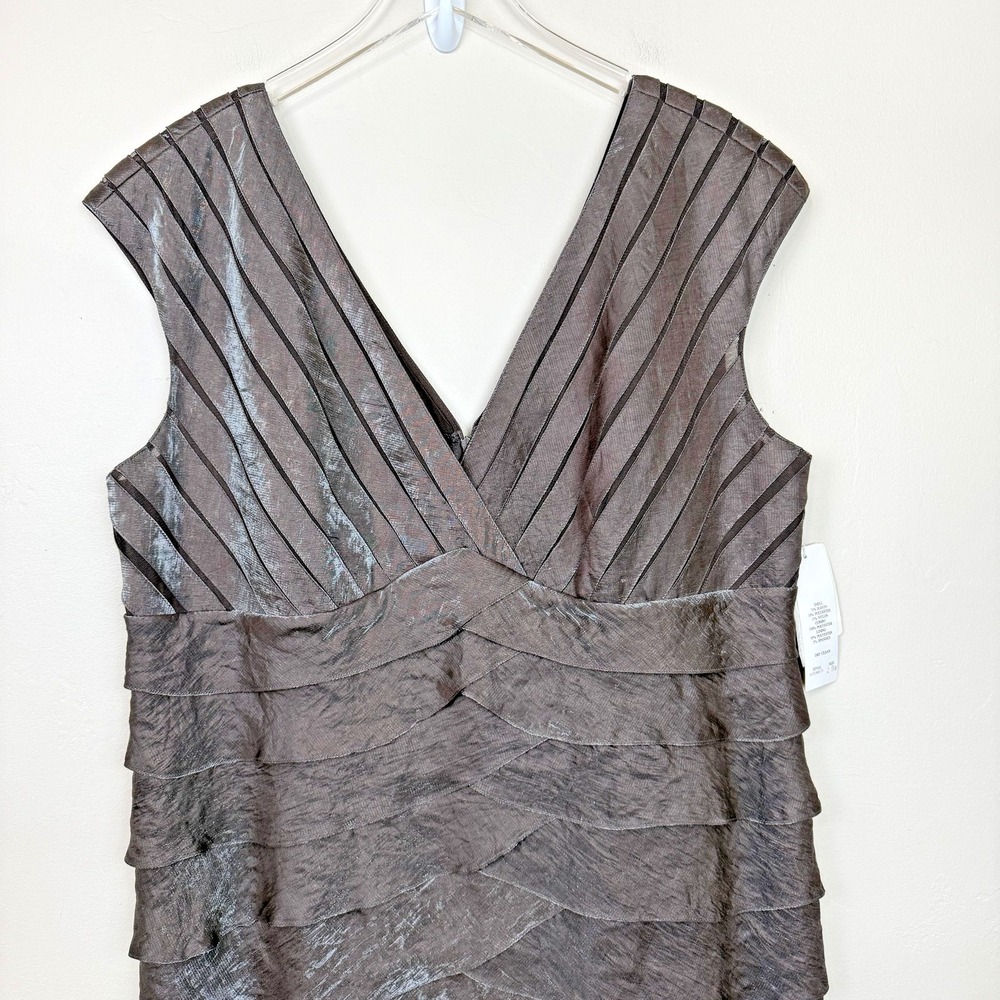Adrianna Papell Dress Womens 20W Brown Tiered Ruffle Sheath Cocktail Party NEW - Picture 5 of 13